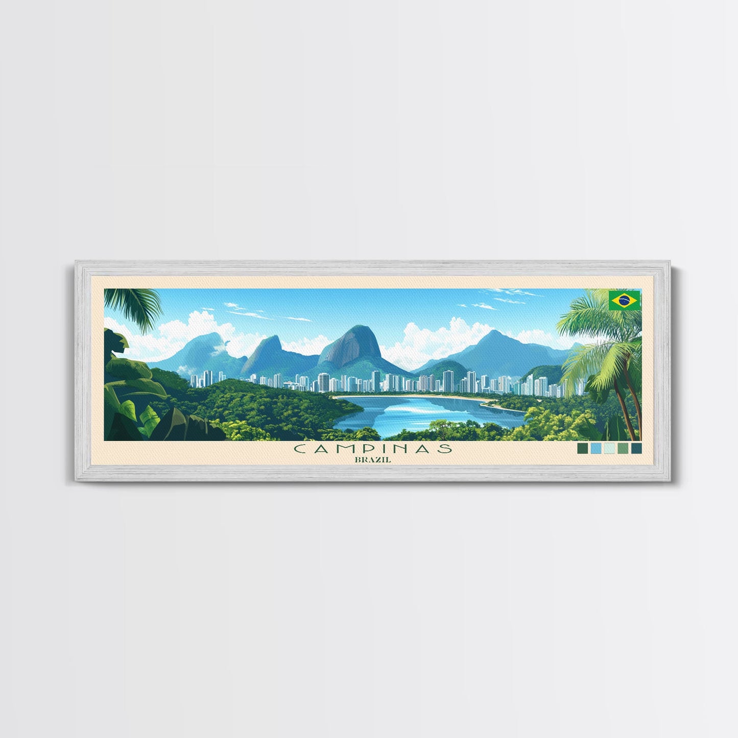 Campinas, Brazil Travel Poster Panoramic Canvas Print, Campinas, Brazil Painting, Brazil Art, Campinas Travel Art, Guest Room Painting