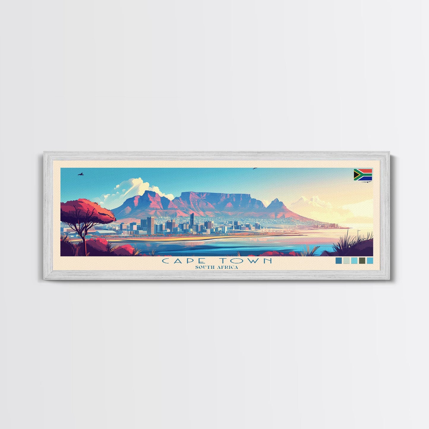 Cape Town, South Africa Panoramic Travel Poster Canvas Print, Cape Town, South Africa Painting, South Africa Art, Cape Town Travel Art, Guest Room Painting