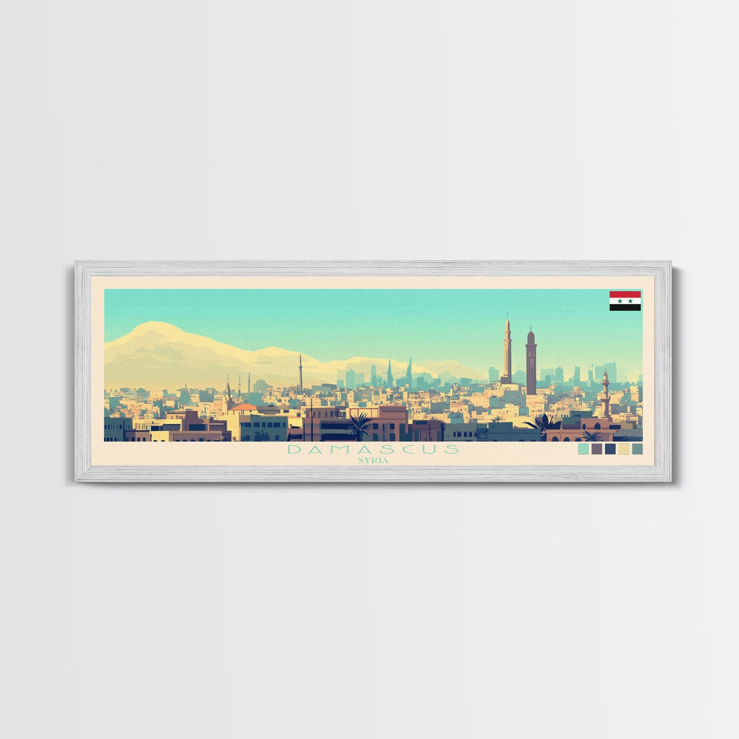 Panoramic Travel Poster Damascus, Syria Canvas Print, Damascus, Syria Painting, Syria Art, Damascus Travel Art, Guest Room Painting