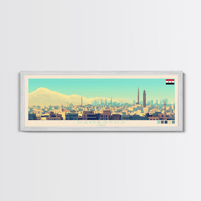 Panoramic Travel Poster Damascus, Syria Canvas Print, Damascus, Syria Painting, Syria Art, Damascus Travel Art, Guest Room Painting