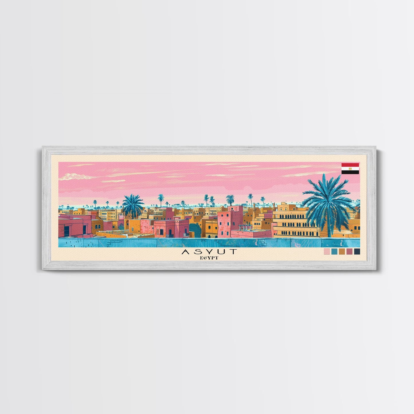 Asyut, Egypt Panoramic Canvas Print, Asyut, Egypt Painting, Egypt Art, Asyut Travel Poster, Travel Art, Guest Room Painting