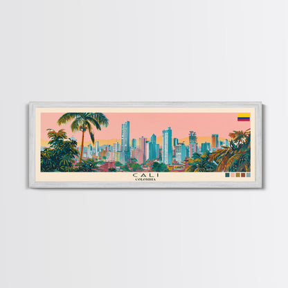 Cali, Colombia Panoramic Canvas Print, Cali, Colombia Painting, Colombia Art, Cali Travel Poster, Travel Art, Vacation Gift