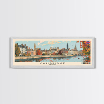 Cambridge, England Panoramic Canvas Print, Cambridge, England Painting, England Art, Cambridge Travel Poster, Travel Art, Living Room Painting