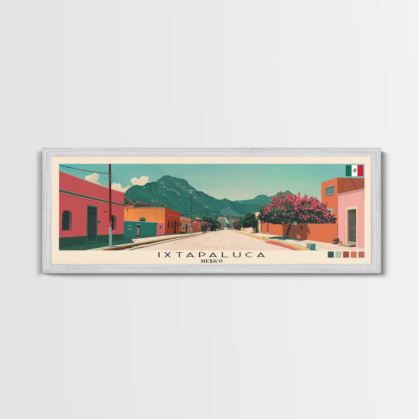 Ixtapaluca, Mexico Panoramic Canvas Print, Ixtapaluca, Mexico Painting, Mexico Art, Ixtapaluca Travel Poster, Travel Art, Living Room Painting
