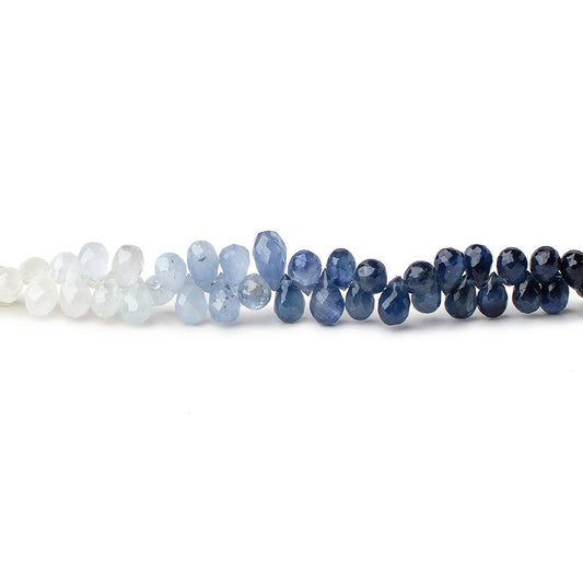 3x2-5x3mm Blue and White Sapphire Faceted Tear Drop Beads 7.5 inch 140 pcs