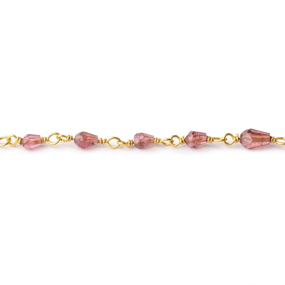 3x2-6x4mm Rubellite Tourmaline Faceted Tear Drops on Vermeil Chain by the Foot