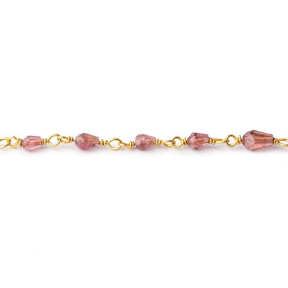 3x2-6x4mm Rubellite Tourmaline Faceted Tear Drops on Vermeil Chain by the Foot