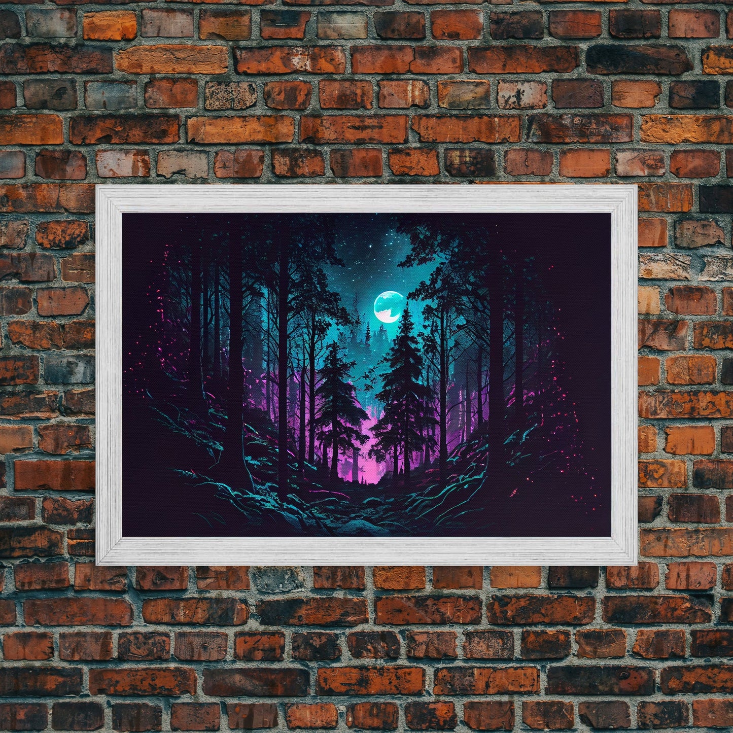Turquoise and violet fantasy forest, aesthetic, framed canvas print