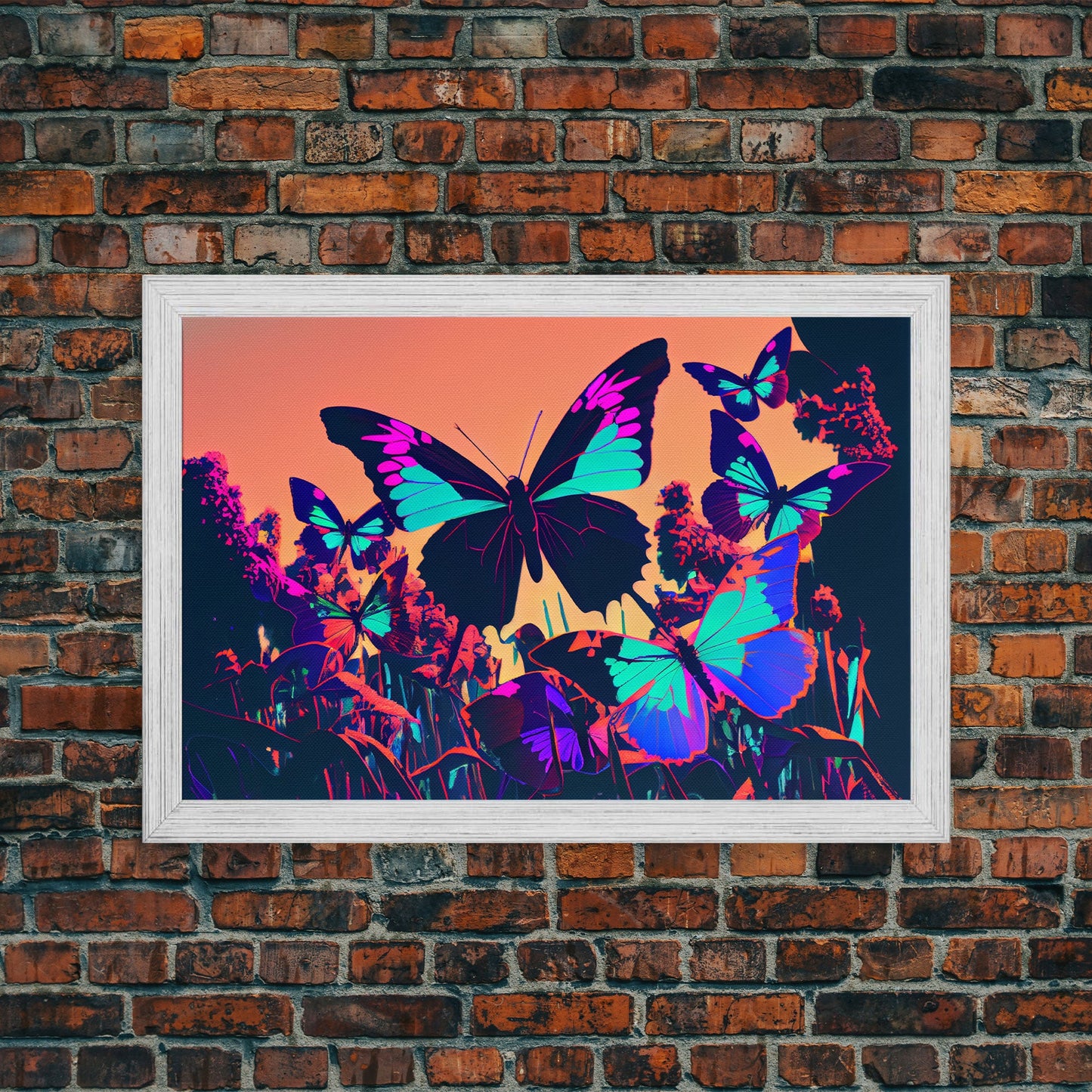 Beautiful butterfly art, vaporwave aesthetic pastel art, framed canvas print