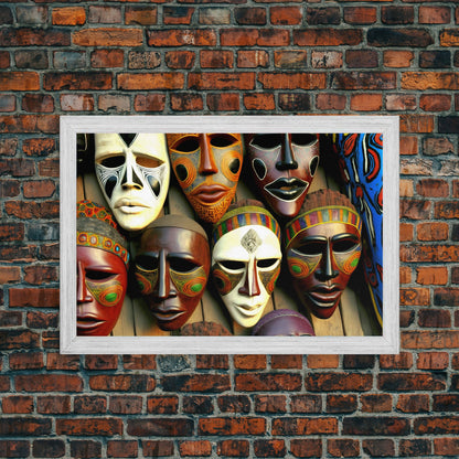 African Traditional Masks Framed Canvas Wall Art | Canvas Print Decor for Home & Office Decoration I Ready To Hang Canvas