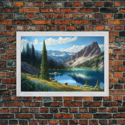 Calm and Serene Landscape Painting, Framed Canvas Print, Canvas Art, Framed wall decor, living room wall art, Pine Tree Lake
