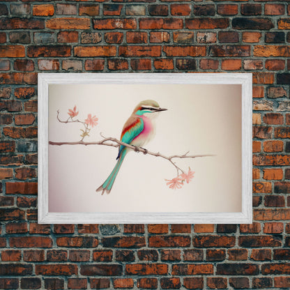 Colorful Oriole Bird On a Branch, Watercolor, Framed Canvas Print, Birdwatcher Art
