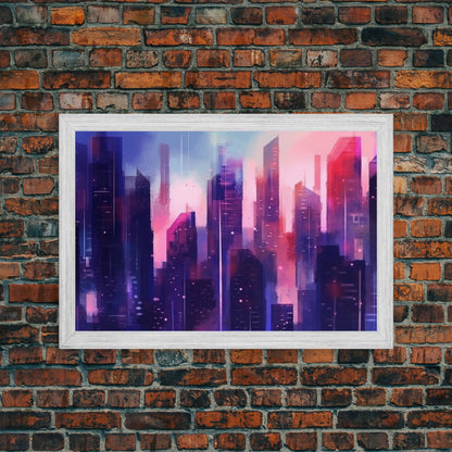 Buildings Wall Art - Framed Canvas Print - Original painting - Vaporwave Style - Watercolor colors - Pop Art Style - Living room art