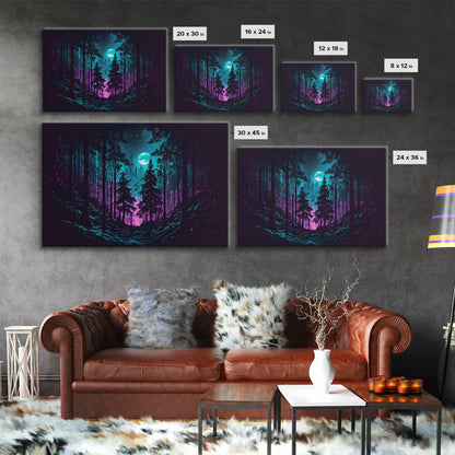 Turquoise and violet fantasy forest, aesthetic, framed canvas print