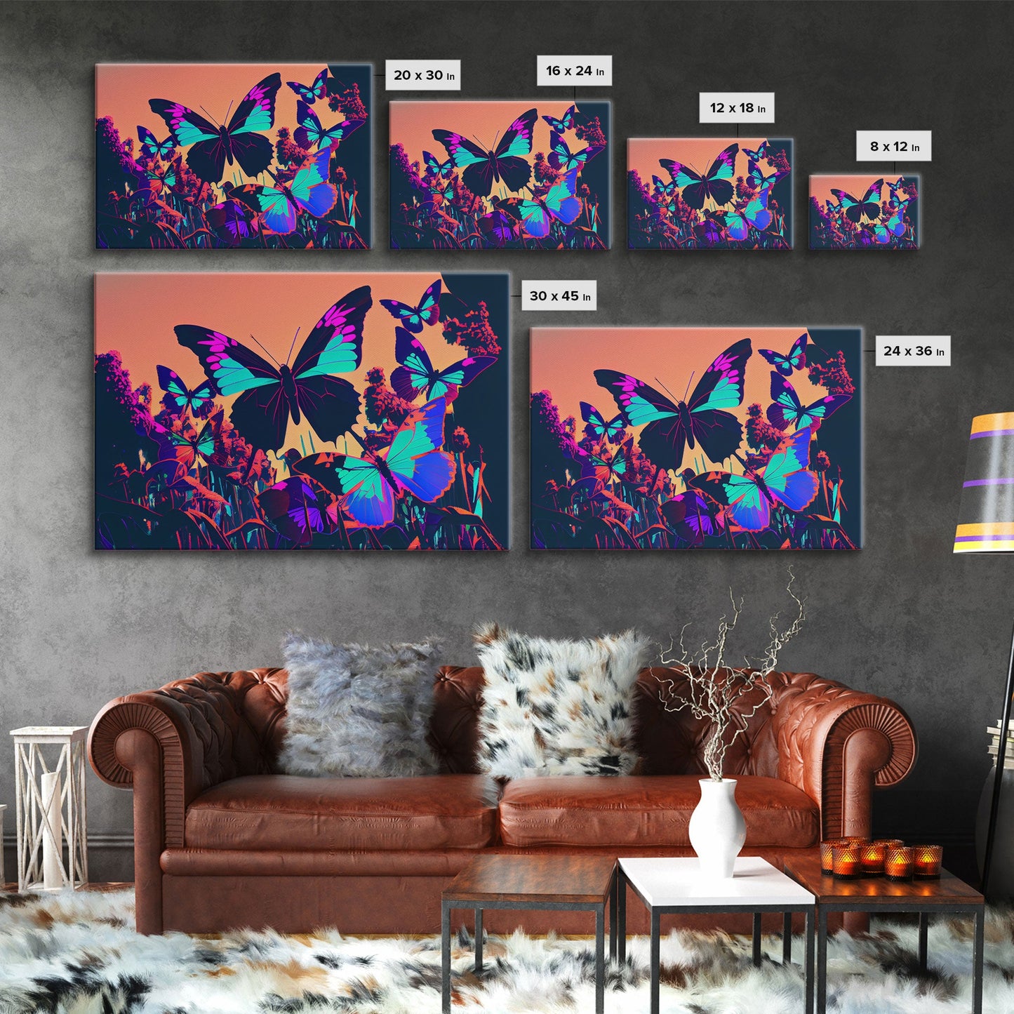 Beautiful butterfly art, vaporwave aesthetic pastel art, framed canvas print