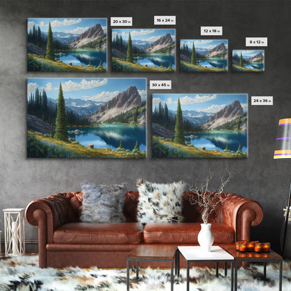 Calm and Serene Landscape Painting, Framed Canvas Print, Canvas Art, Framed wall decor, living room wall art, Pine Tree Lake