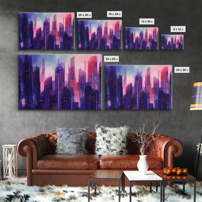 Buildings Wall Art - Framed Canvas Print - Original painting - Vaporwave Style - Watercolor colors - Pop Art Style - Living room art