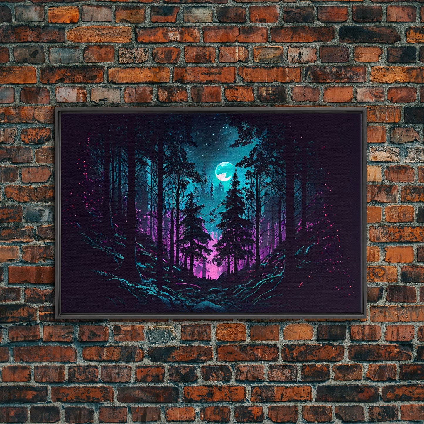 Turquoise and violet fantasy forest, aesthetic, framed canvas print