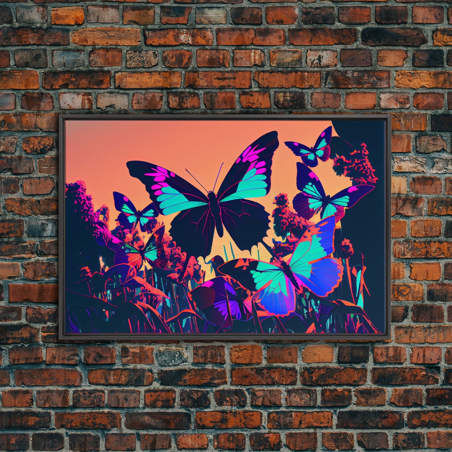Beautiful butterfly art, vaporwave aesthetic pastel art, framed canvas print