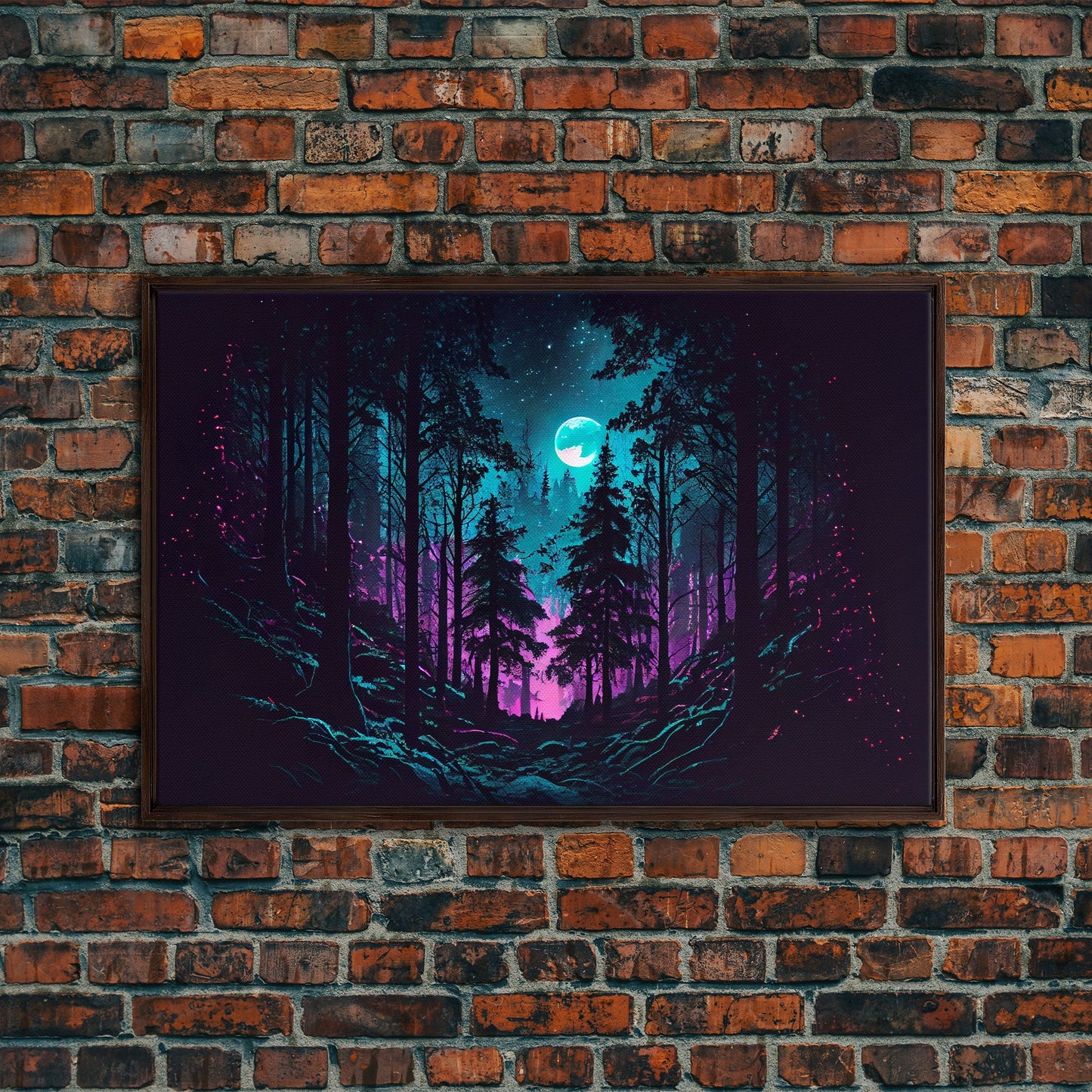Turquoise and violet fantasy forest, aesthetic, framed canvas print