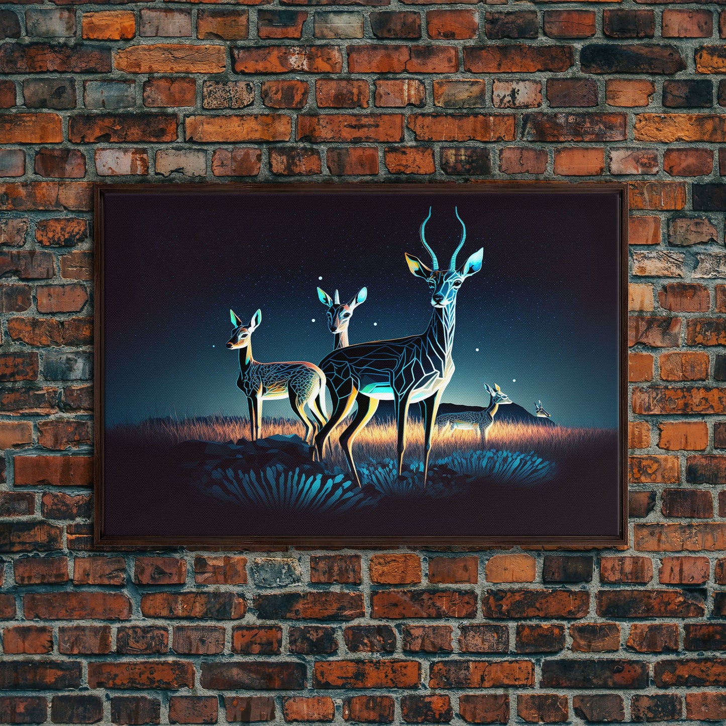Plains of Africa, Wireframe Impala Deer, Animal Prints, Framed Canvas print, framed wall art