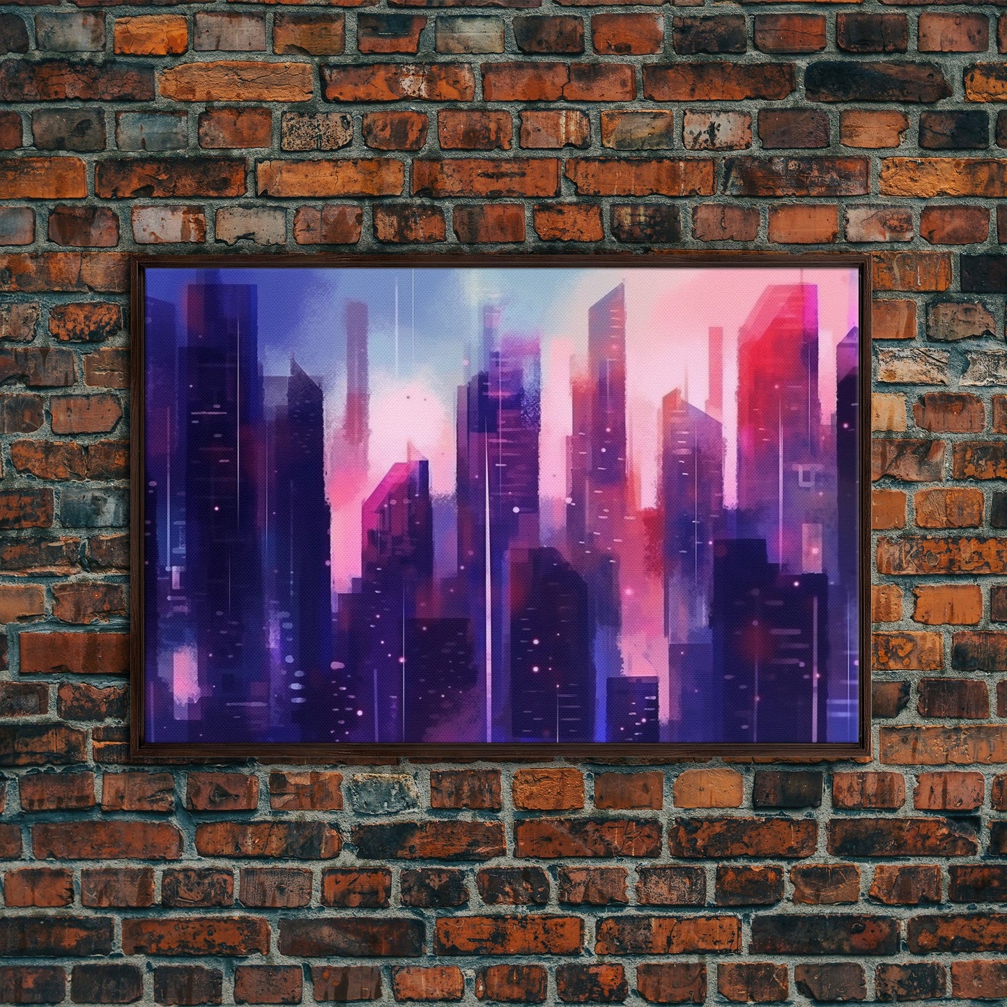 Buildings Wall Art - Framed Canvas Print - Original painting - Vaporwave Style - Watercolor colors - Pop Art Style - Living room art
