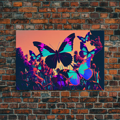 Beautiful butterfly art, vaporwave aesthetic pastel art, framed canvas print