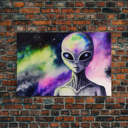 Psychedelic Intergalactic Alien Art, Watercolor Style, Framed Canvas Print, Scifi Wall Art