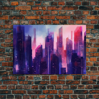 Buildings Wall Art - Framed Canvas Print - Original painting - Vaporwave Style - Watercolor colors - Pop Art Style - Living room art