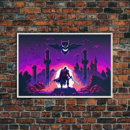 Barbarian vs Vampires, pixel art, DND RPG concept art, vaporwave aesthetic gamer room art, framed canvas print