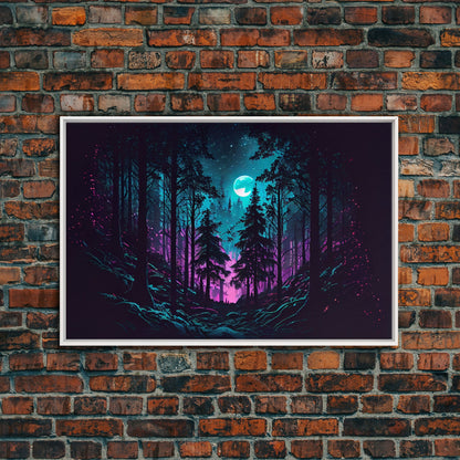 Turquoise and violet fantasy forest, aesthetic, framed canvas print