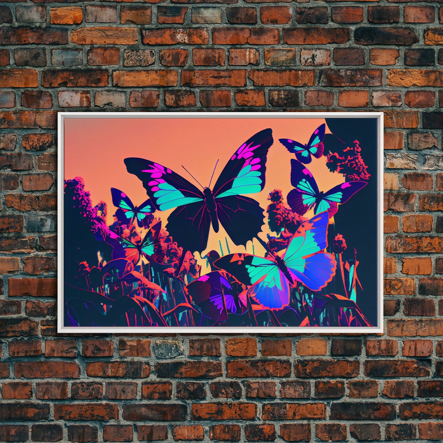 Beautiful butterfly art, vaporwave aesthetic pastel art, framed canvas print