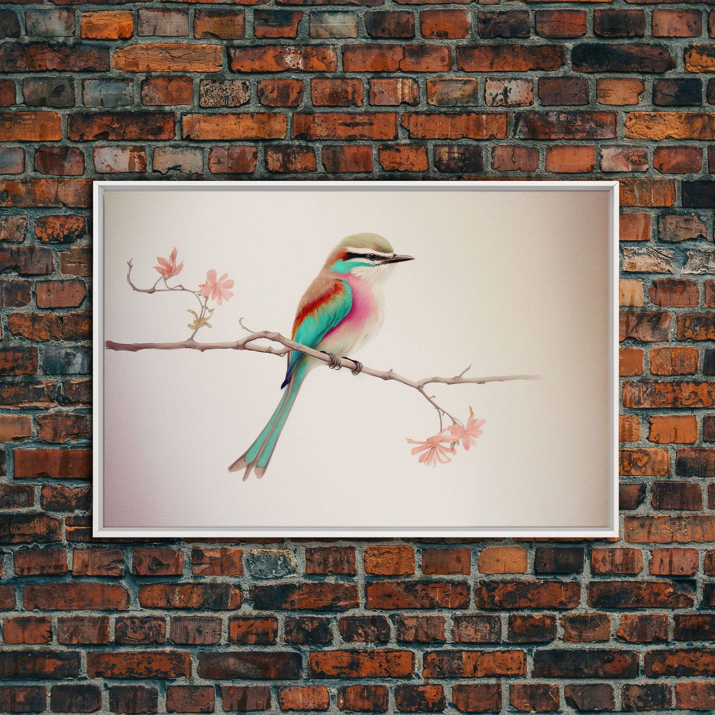 Colorful Oriole Bird On a Branch, Watercolor, Framed Canvas Print, Birdwatcher Art