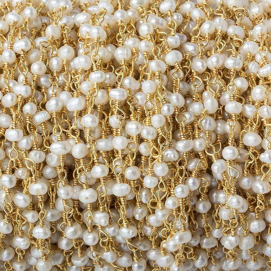 3x2mm Off White Baroque Pearl Gold plated Chain