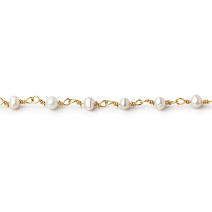 3x2mm Petite White Baroque Pearls on Gold Plated Chain - LOT of 10 Feet