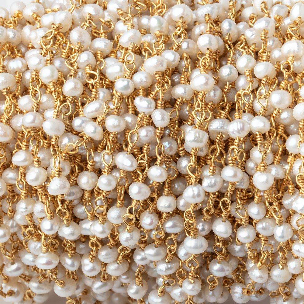 3x2mm Petite White Baroque Pearls on Gold Plated Chain - LOT of 10 Feet