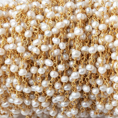 3x2mm Petite White Baroque Pearls on Gold Plated Chain - LOT of 10 Feet