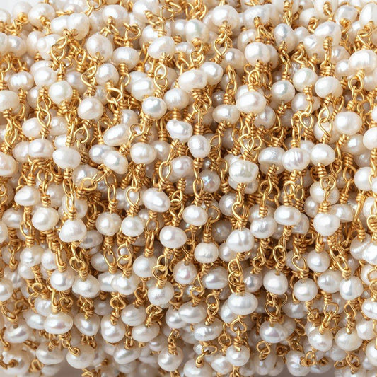 3x2mm Petite White Baroque Pearls on Gold Plated Chain - LOT of 10 Feet