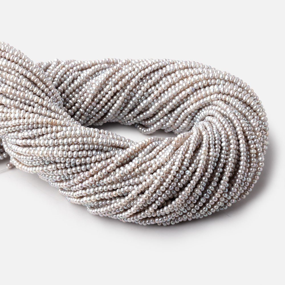 3x2mm Silver Button Center Drilled Freshwater Pearls 15.25 inch 200 pieces AAA