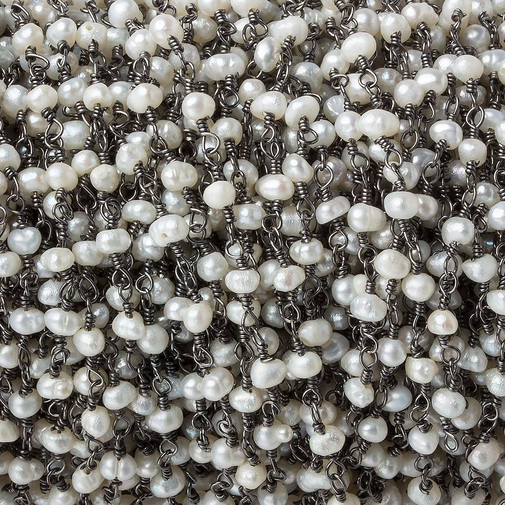 3mm White Freshwater Pearl Hand wrapped Chain