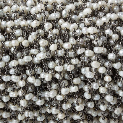 3mm White Freshwater Pearl Hand wrapped Chain