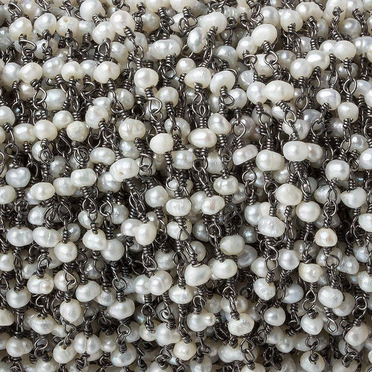 3mm White Freshwater Pearl Hand wrapped Chain