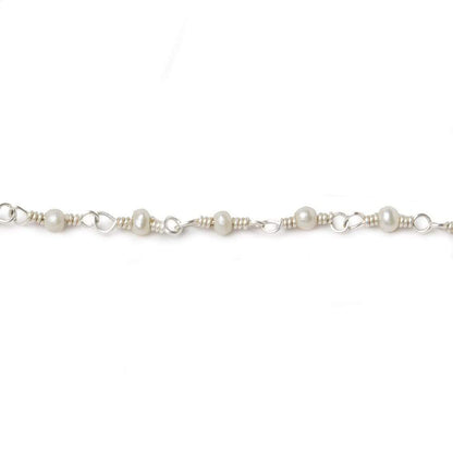3x2mm White Baroque Freshwater Pearl Silver .925 Chain by the foot 38 beads