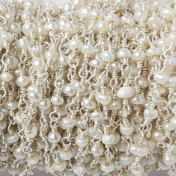 3x2mm White Baroque Freshwater Pearl Silver .925 Chain by the foot 38 beads