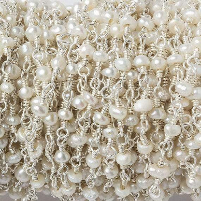 3x2mm White Baroque Freshwater Pearl Silver .925 Chain by the foot 38 beads