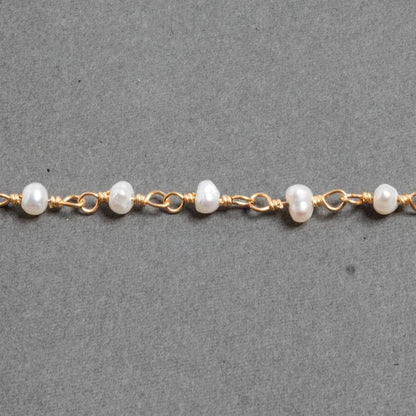 3x2mm White Baroque Freshwater Pearls Vermeil Chain by the foot 40 beads