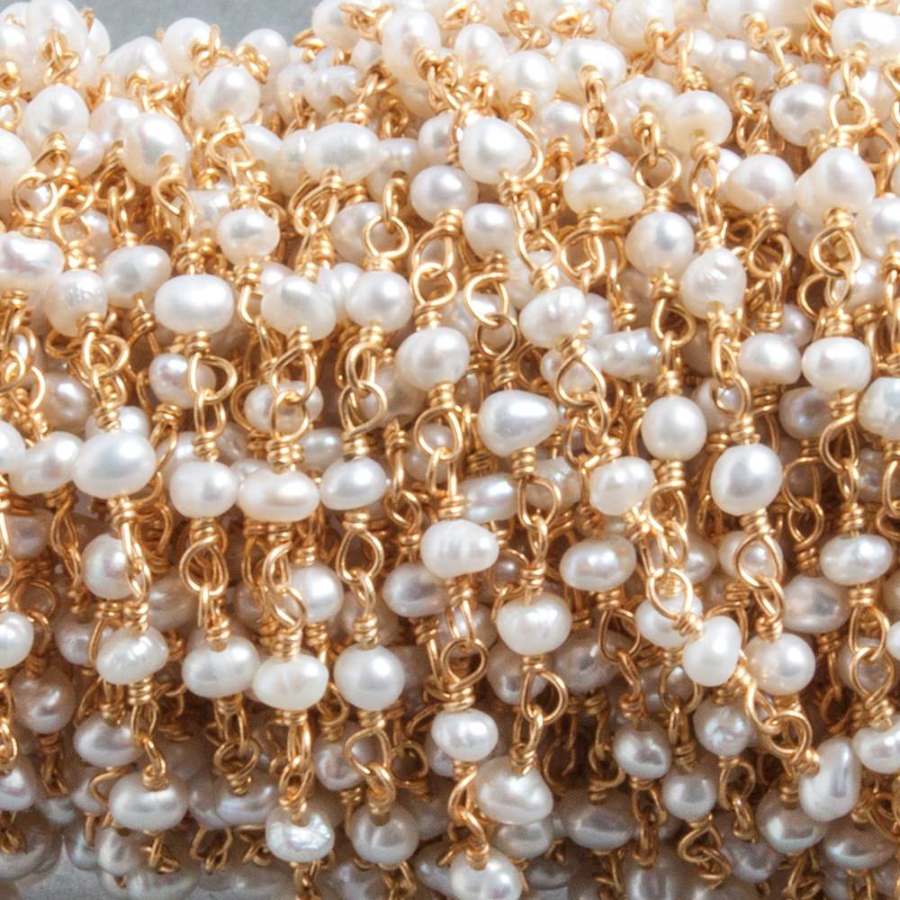 3x2mm White Baroque Freshwater Pearls Vermeil Chain by the foot 40 beads