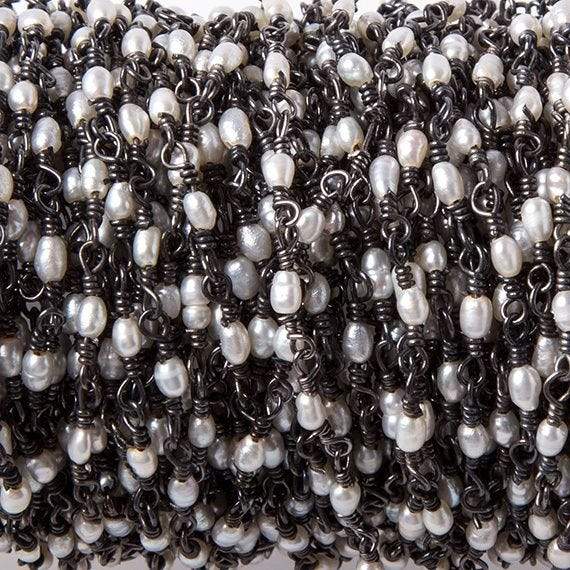 3x2mm White Rice Pearl Black Gold .925 Silver Chain by the foot 36 pieces