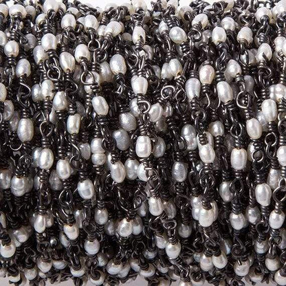 3x2mm White Rice Pearl Black Gold .925 Silver Chain by the foot 36 pieces