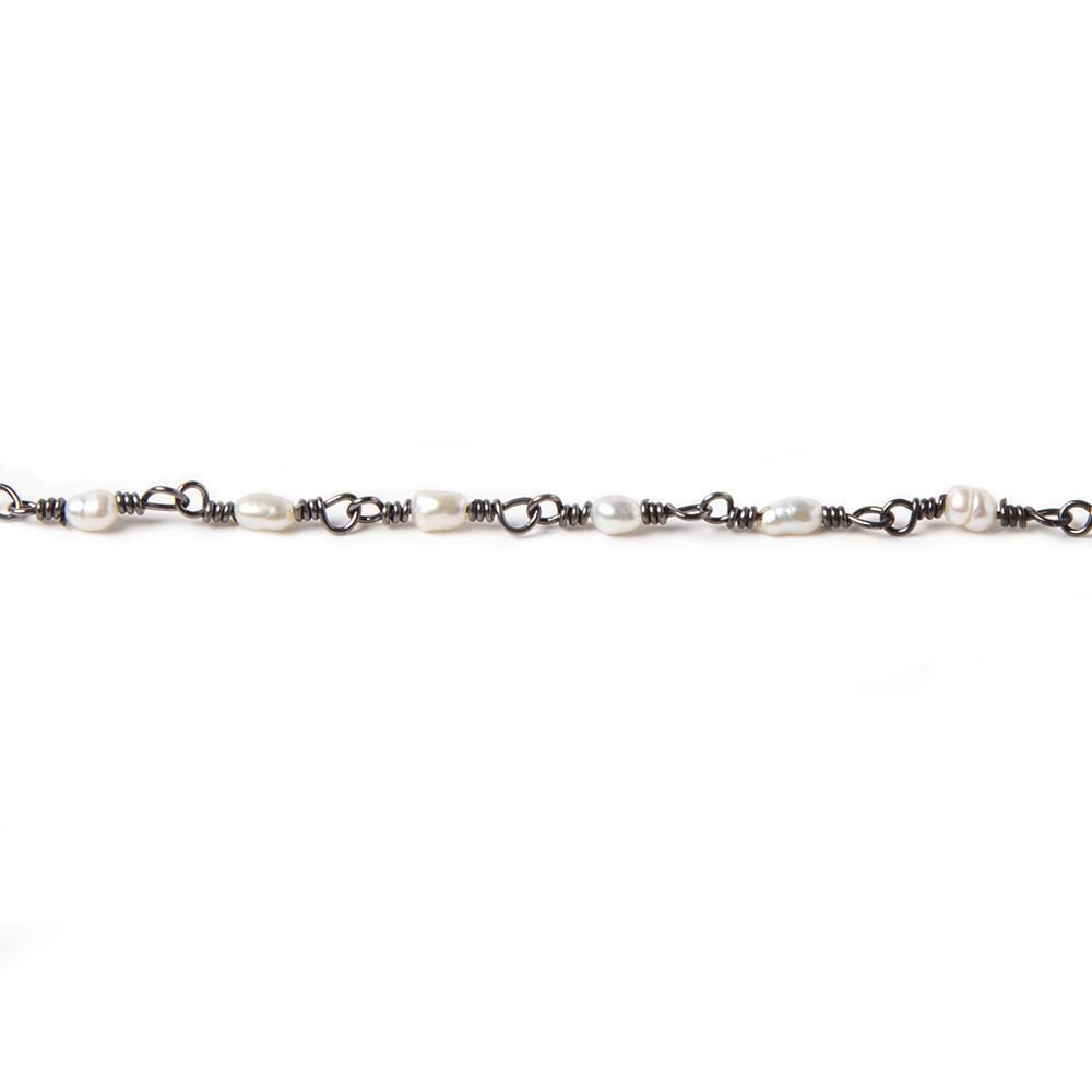 3x2mm White Rice Pearl Black Gold .925 Silver Chain by the foot 36 pieces